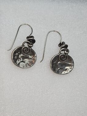 Silpada Hammered Oxidized Sterling Oval Swirl Earrings W1354 Dangle Hook